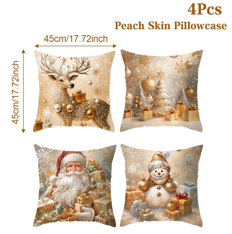 4pcs Merry Christmas Cushion Cover Home Decorations