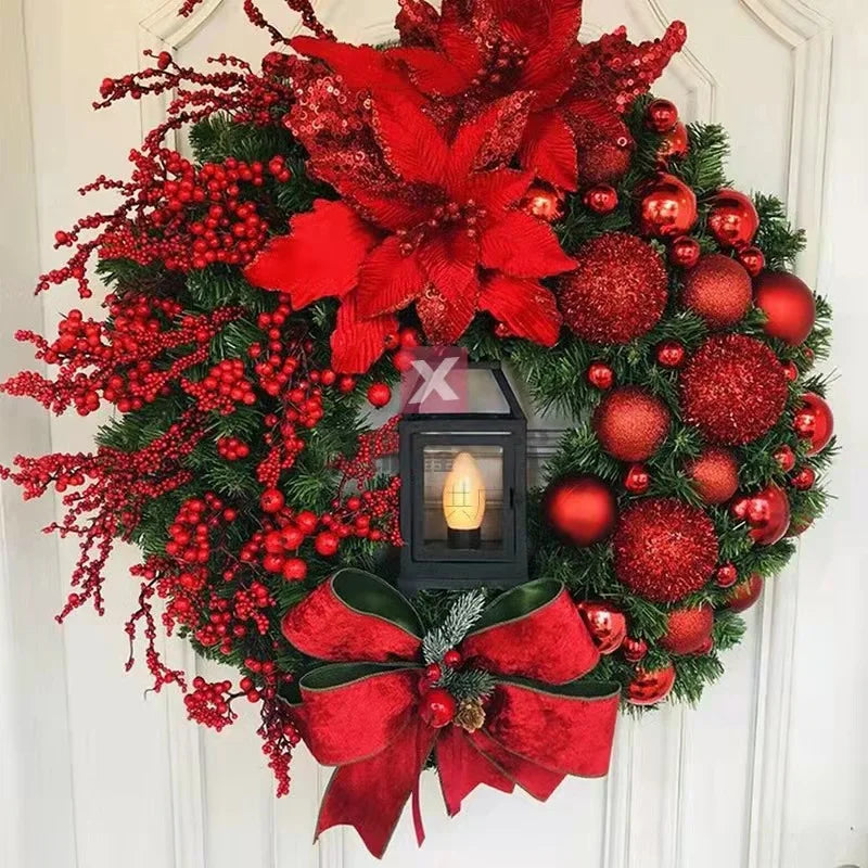 45cm Red Wreath With Lamp For Front Door