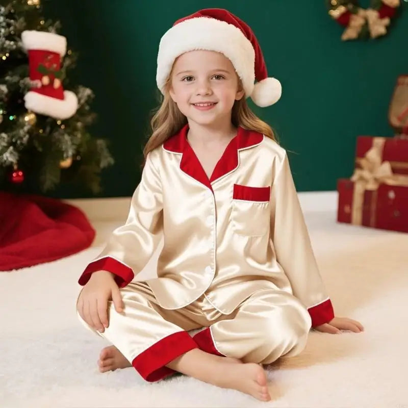 Family Christmas Pajamas Matching Sets Silk Satin Casual Matching Set