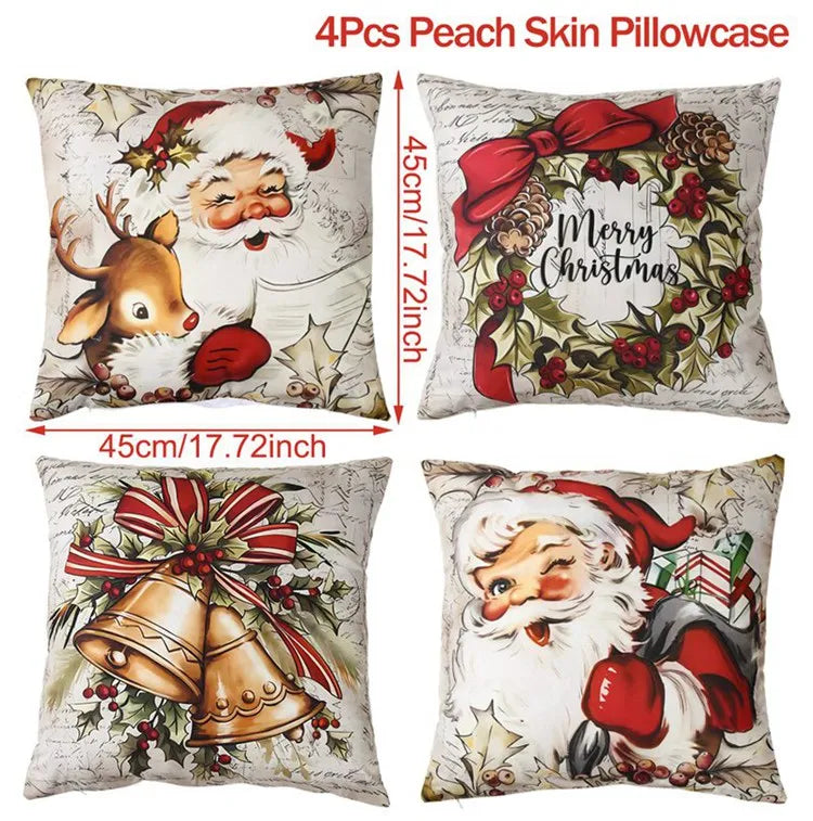 4pcs Merry Christmas Cushion Cover Home Decorations