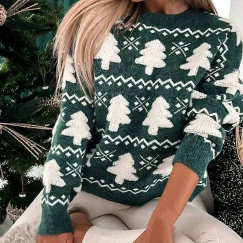 Winter 2025 Women Knitted Sweater 3D Santa Tree Print