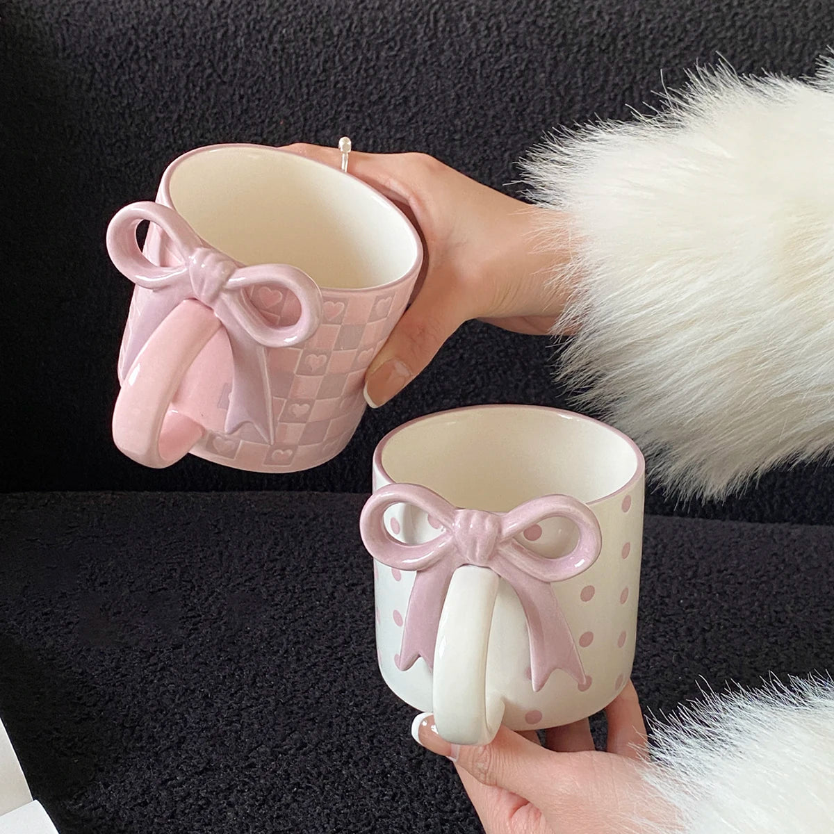 1Pc Bow Handle Heart Ceramic Mug