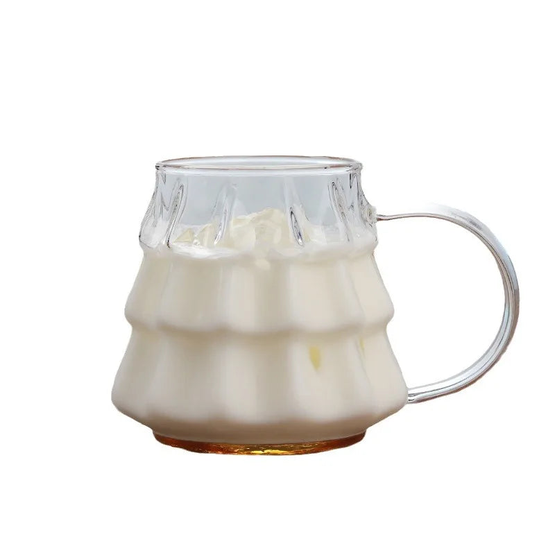 Christmas Tree Glass Coffee Mug with Straw and Lid Heat Resistant