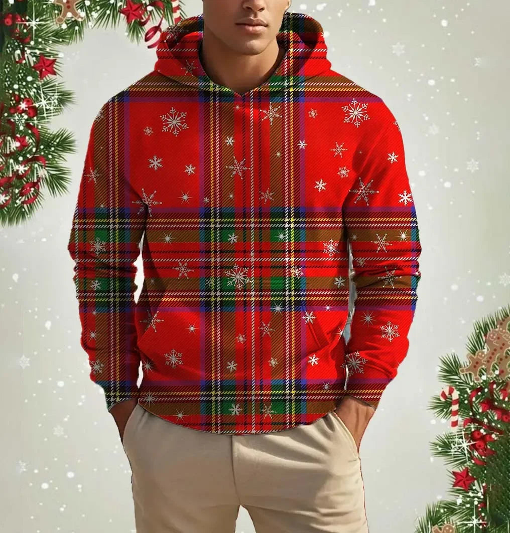Men's Printed Christmas Hooded Sweatshirt Street Fun Santa Casual