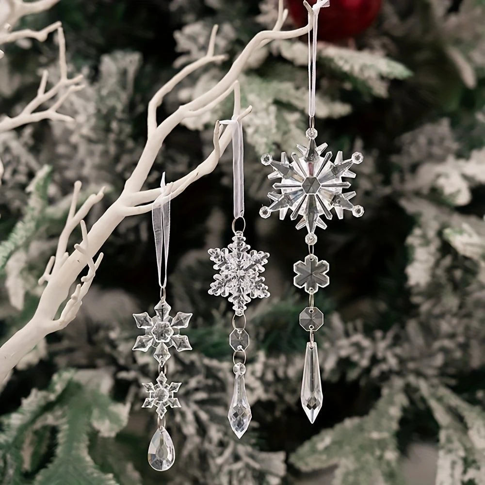 10Pcs Crystal Snowflake Icicle Christmas Decorations
