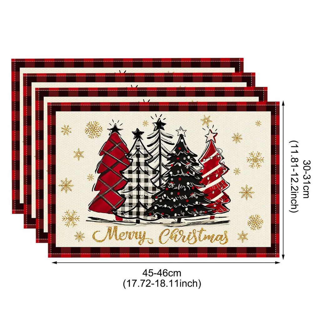 1/4pcs Linen Christmas Placemats Santa Claus Printed Christmas Decorations