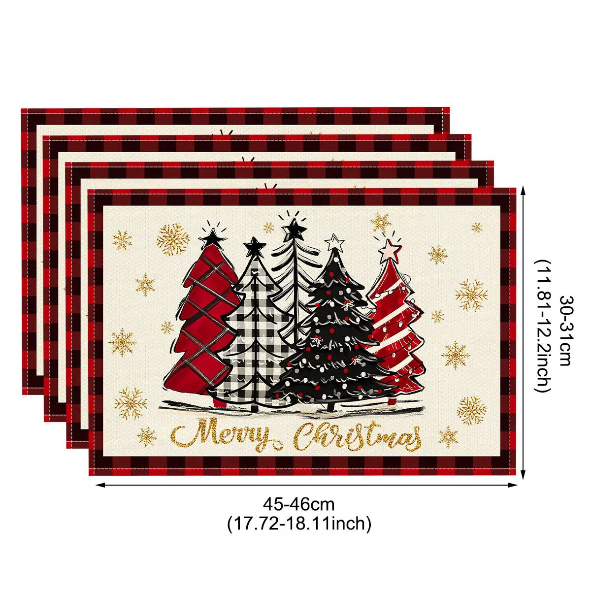1/4pcs Linen Christmas Placemats Santa Claus Printed Christmas Decorations