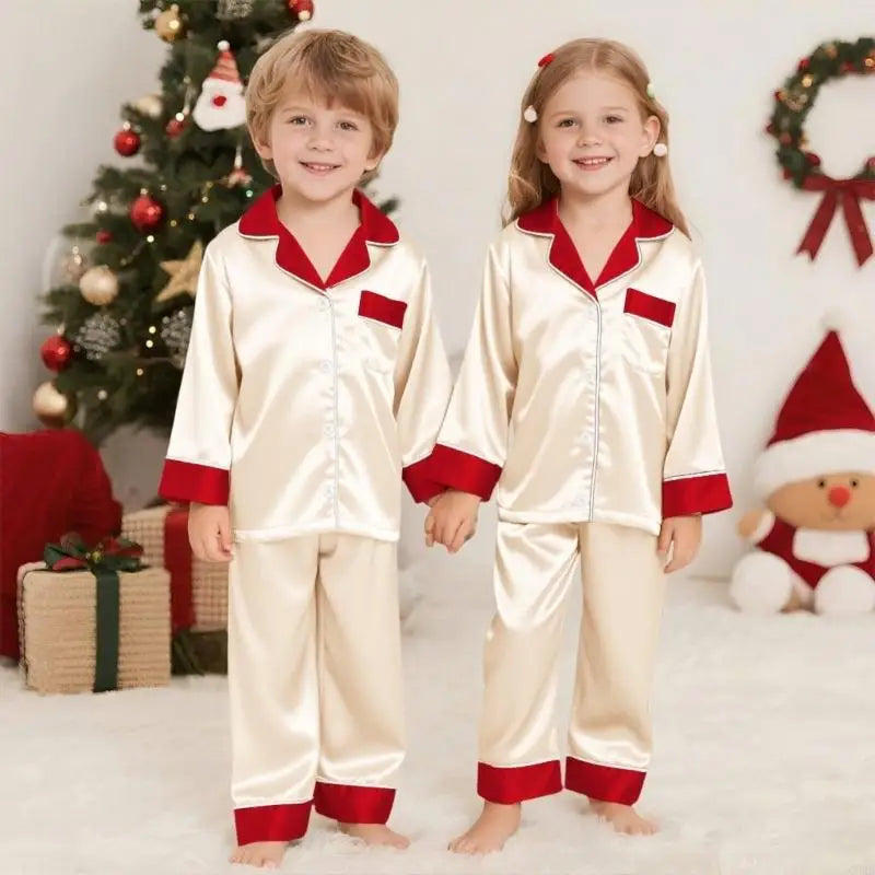 Family Christmas Pajamas Matching Sets Silk Satin Casual Matching Set