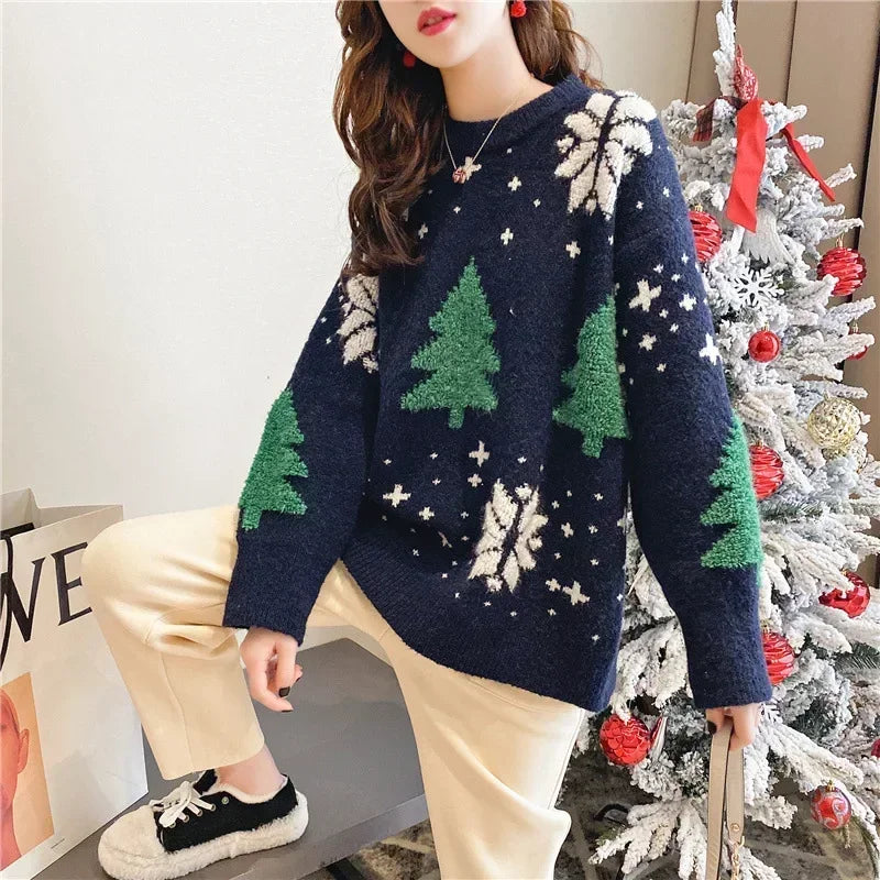 Korean Thickened Color blocked Christmas Sweater