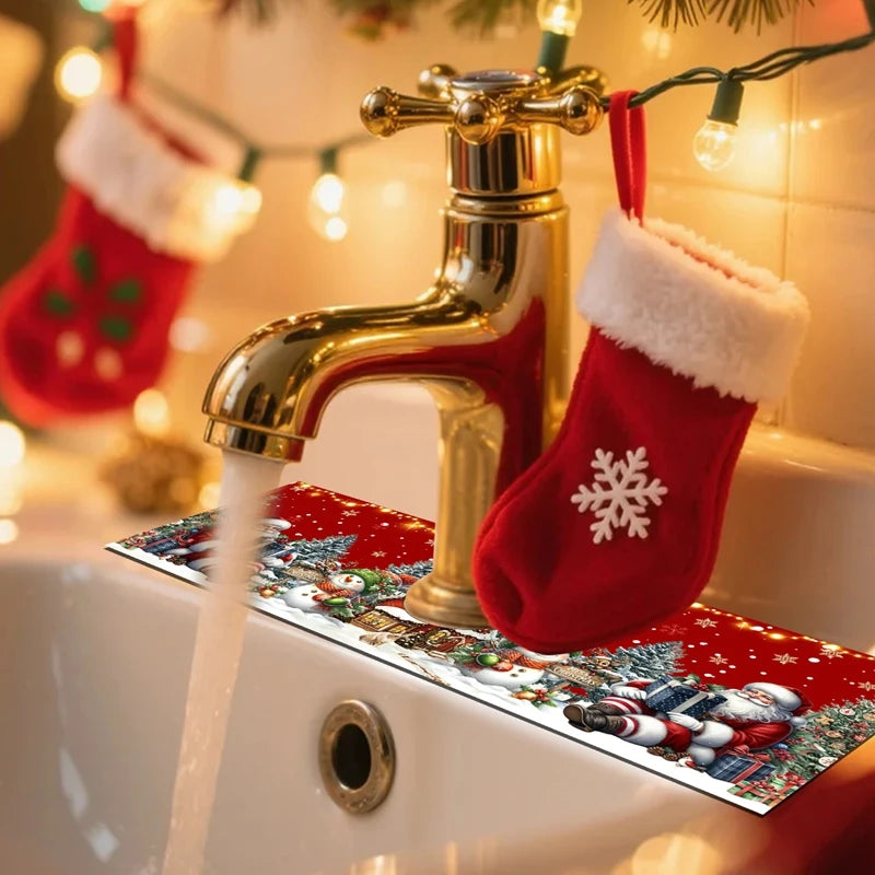 Christmas Kitchen Absorbent Mat Sink Faucet Mats