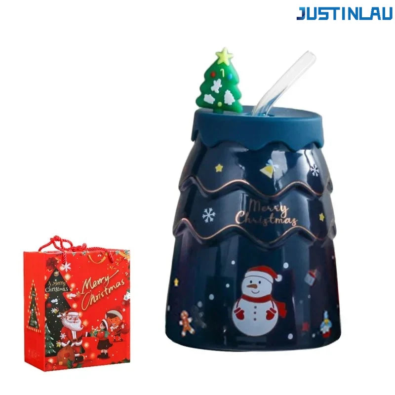 Creative Christmas Mugs Cartoon Xmas Tree Shape Santa Claus
