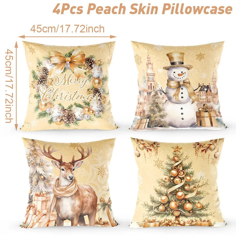 4pcs Merry Christmas Cushion Cover Home Decorations