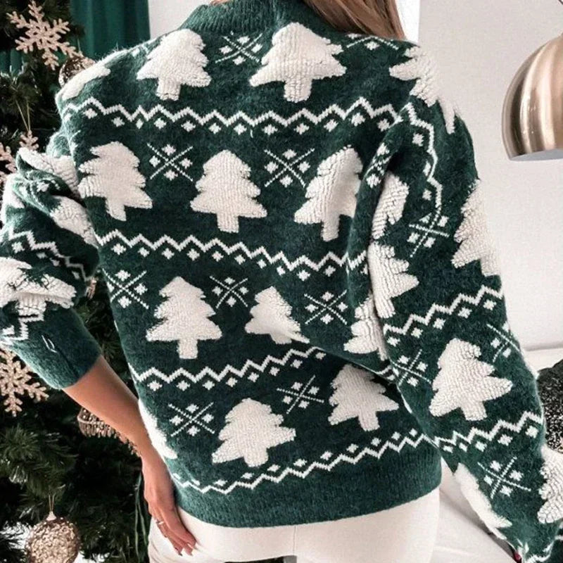 Winter 2025 Women Knitted Sweater 3D Santa Tree Print