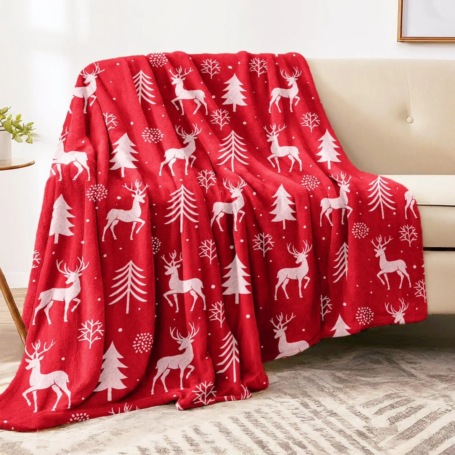 Christmas red snowflakes Printed Blanket for Sofa