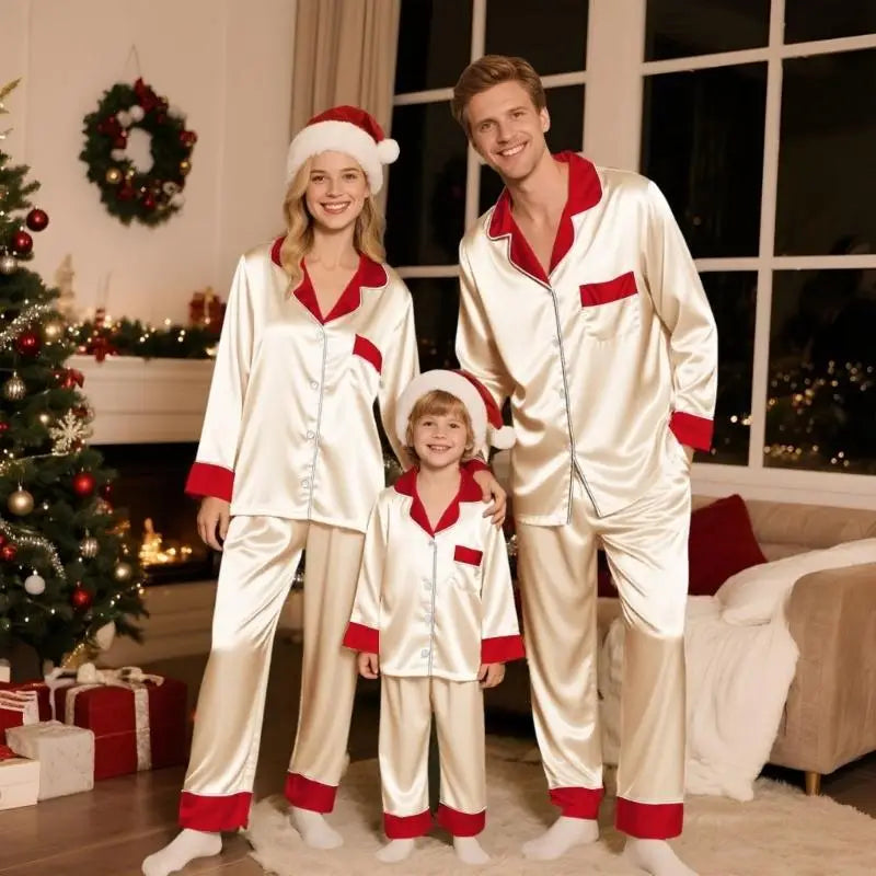 Family Christmas Pajamas Matching Sets Silk Satin Casual Matching Set