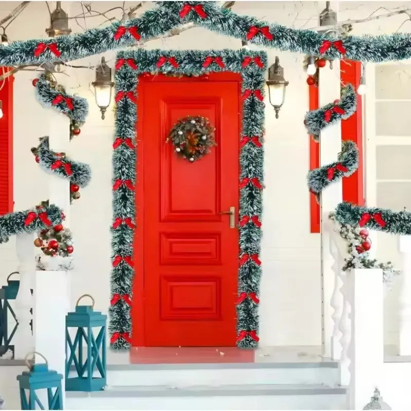 10M Christmas Tinsel Ribbons with Bow Green Cane Ribbon