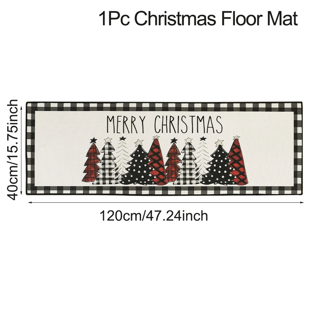 Christmas Kitchen Floor Mats, Plaid Pattern Kitchen Runner Rug