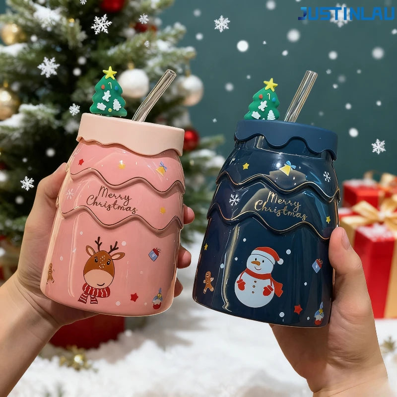 Creative Christmas Mugs Cartoon Xmas Tree Shape Santa Claus