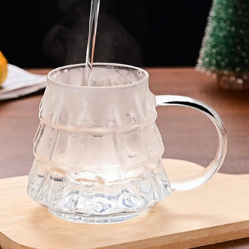 Christmas Tree Glass Coffee Mug with Straw and Lid Heat Resistant