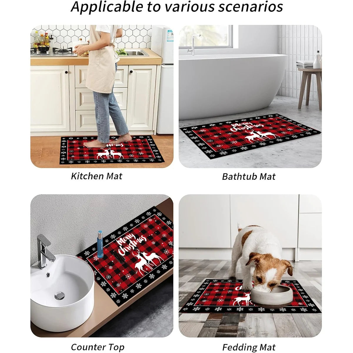 Christmas Kitchen Floor Mats, Plaid Pattern Kitchen Runner Rug