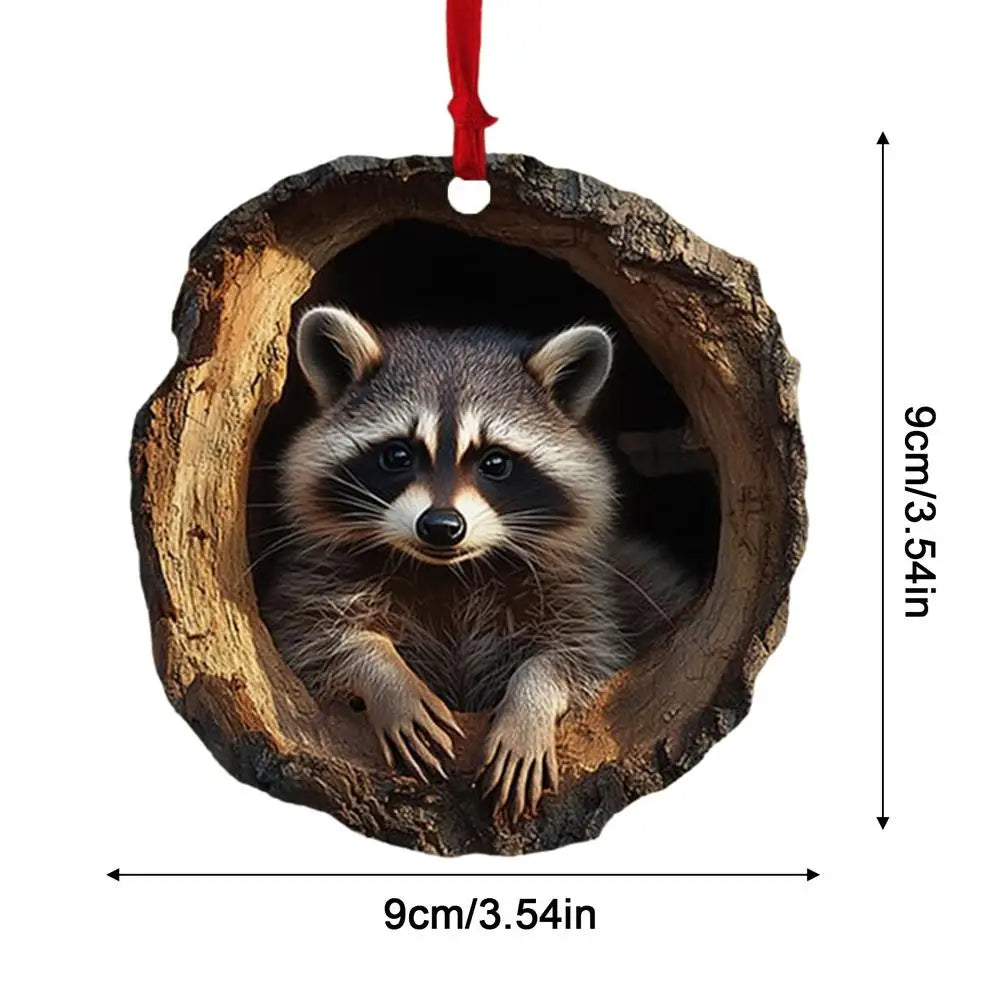 Animal Christmas Ornaments 2D Cute Christmas Acrylic Pendant Animal Raccoon