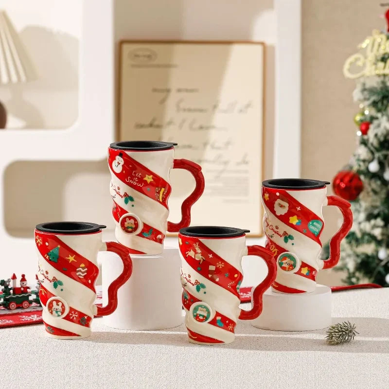 Hot Christmas Threaded Elk Couple Ceramic Mug