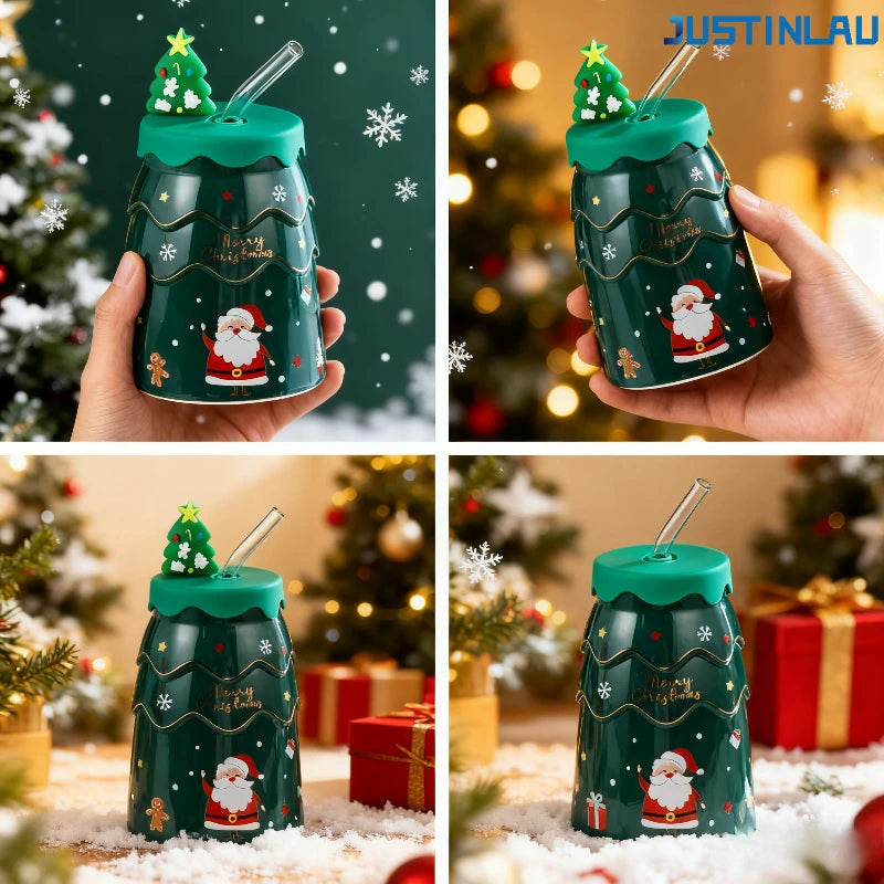 Creative Christmas Mugs Cartoon Xmas Tree Shape Santa Claus