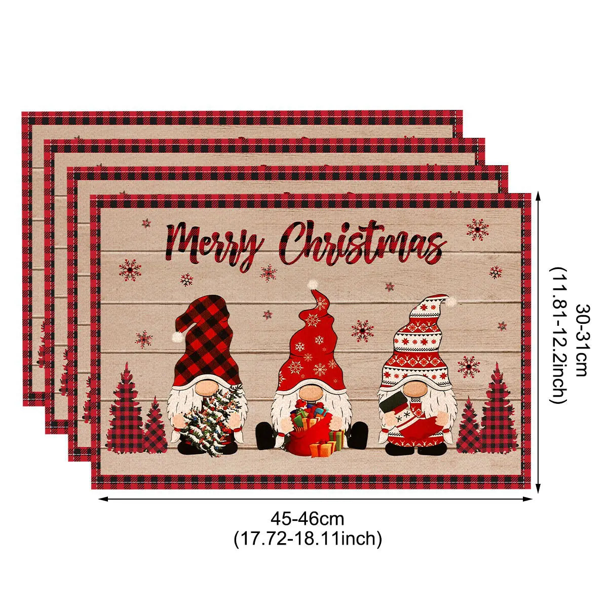1/4pcs Linen Christmas Placemats Santa Claus Printed Christmas Decorations