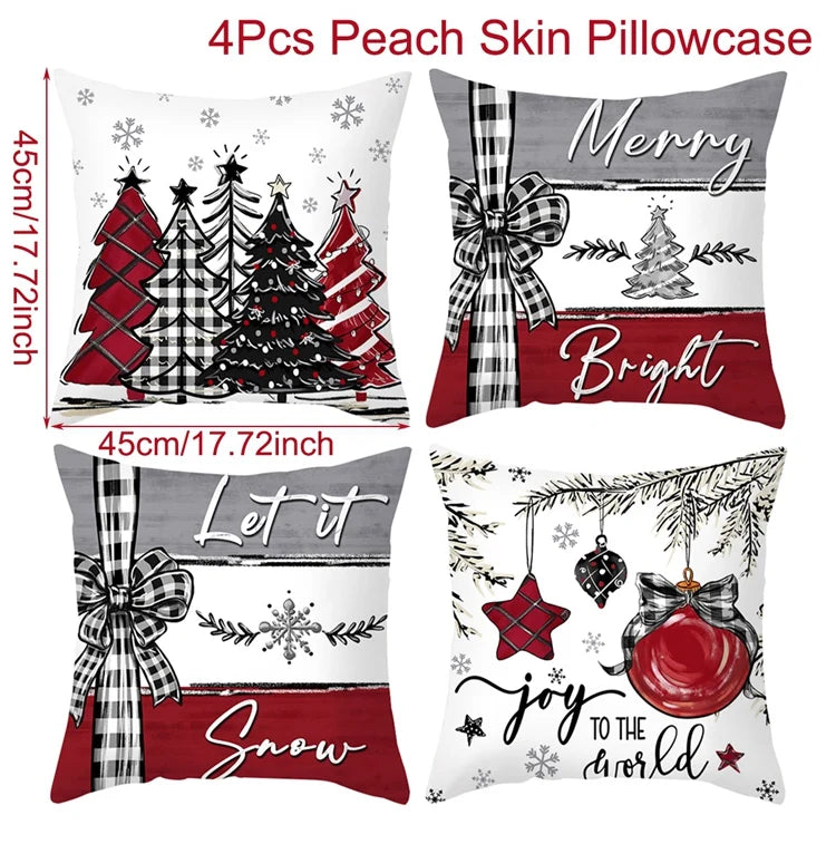 4pcs Merry Christmas Cushion Cover Home Decorations