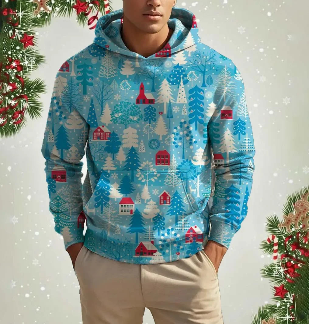 Men's Printed Christmas Hooded Sweatshirt Street Fun Santa Casual