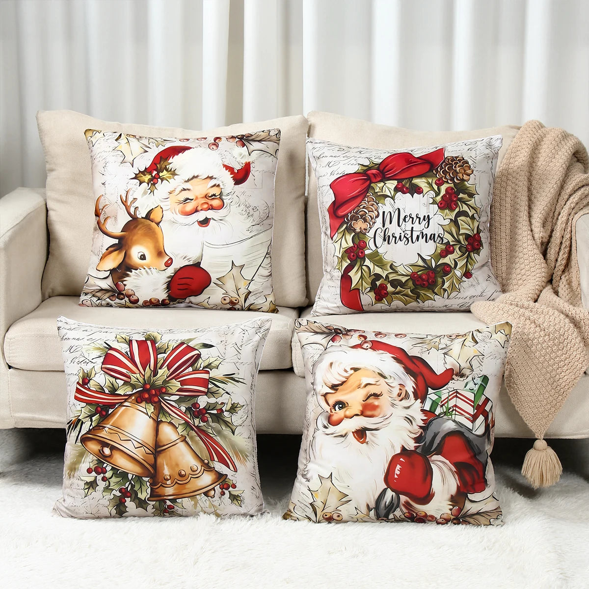 4pcs Merry Christmas Cushion Cover Home Decorations
