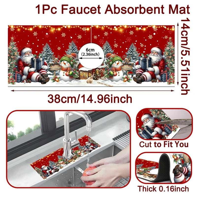 Christmas Kitchen Absorbent Mat Sink Faucet Mats