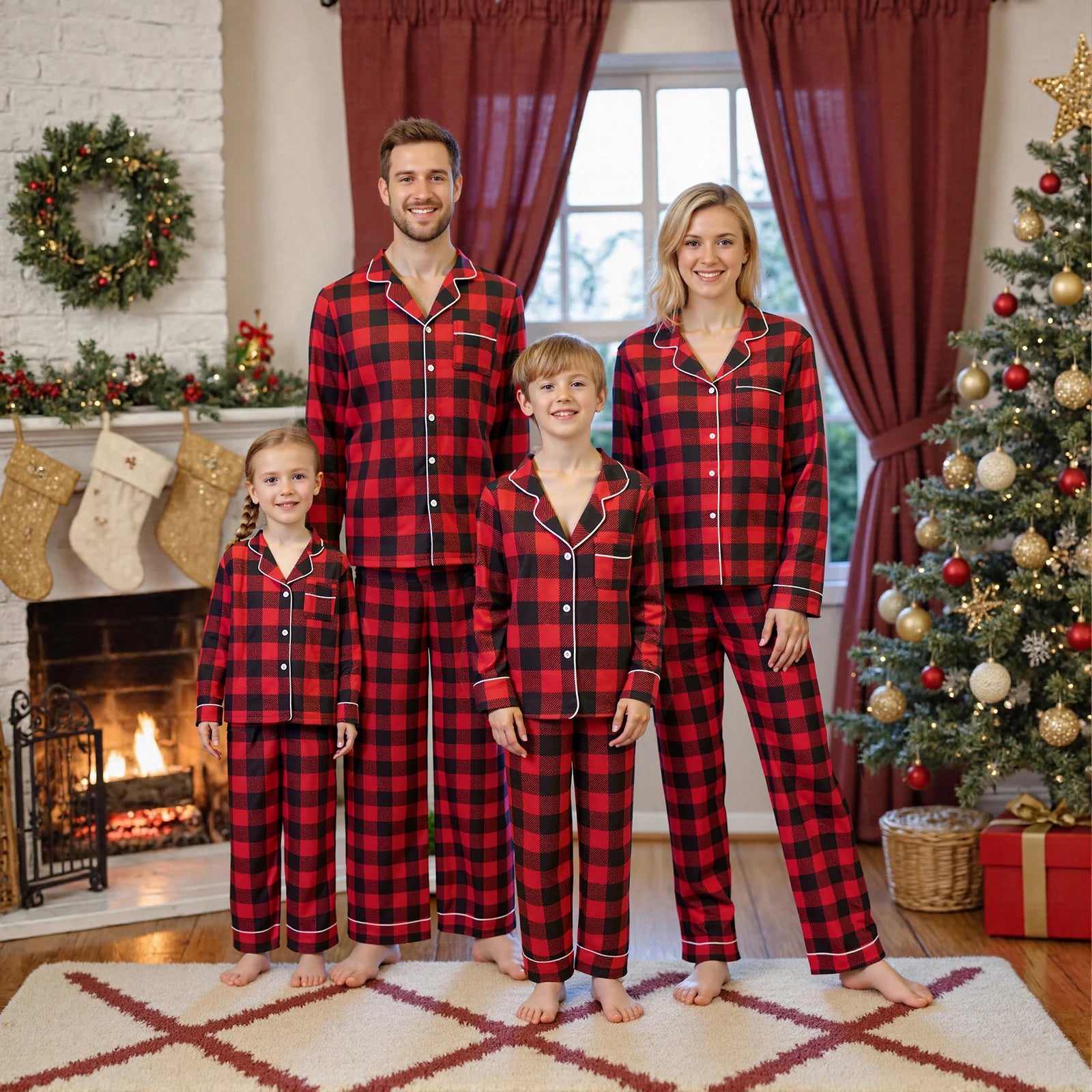 Family Matching Clothes Christmas Pajamas Mother Kids Plaid Pyjamas Set