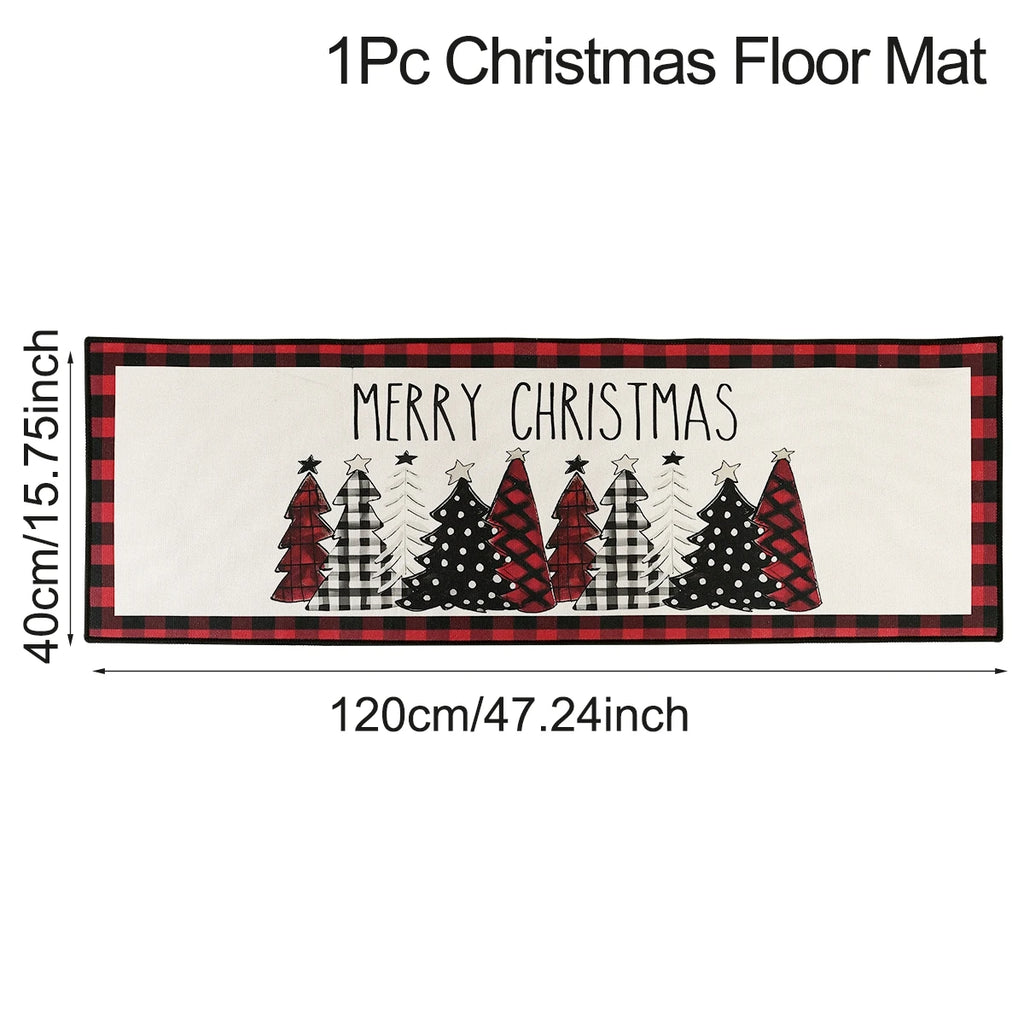 Christmas Kitchen Floor Mats, Plaid Pattern Kitchen Runner Rug