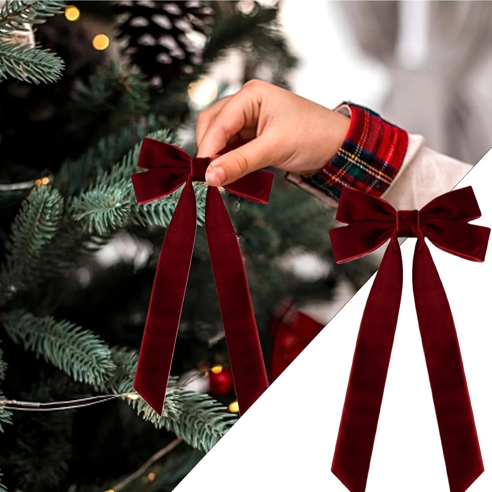 10 Red Velvet Christmas Tree Bows