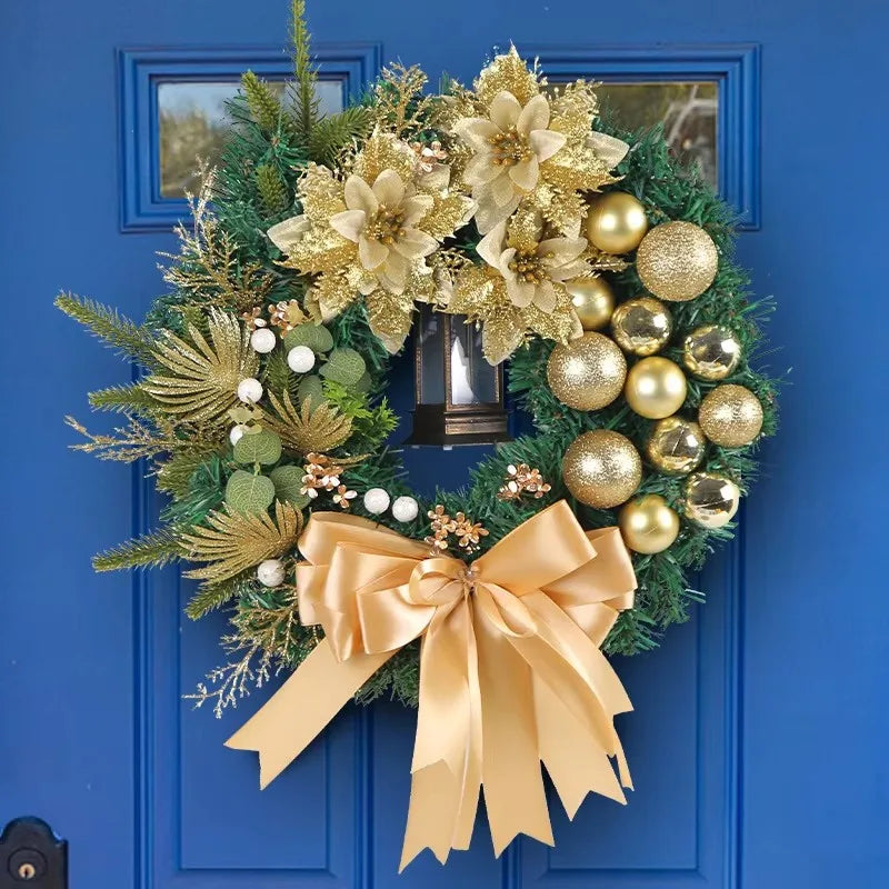 40cm Christmas Wreath With Lantern Front Door