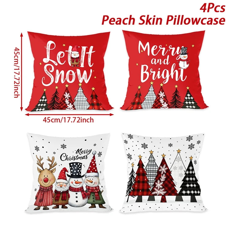 4pcs Merry Christmas Cushion Cover Home Decorations