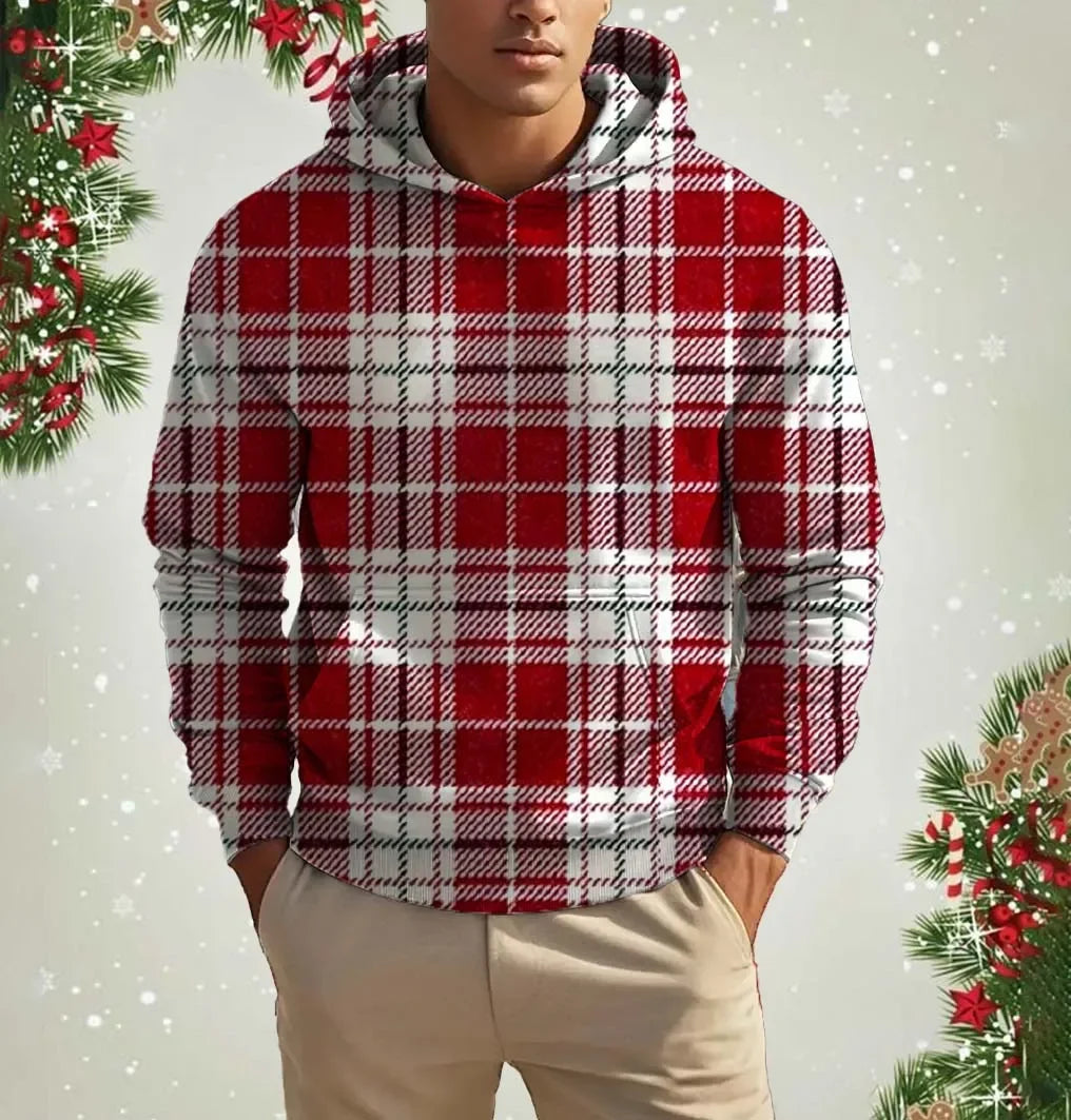 Men's Printed Christmas Hooded Sweatshirt Street Fun Santa Casual