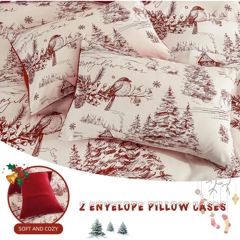 3-piece Set Of Red Countryside Christmas bedding