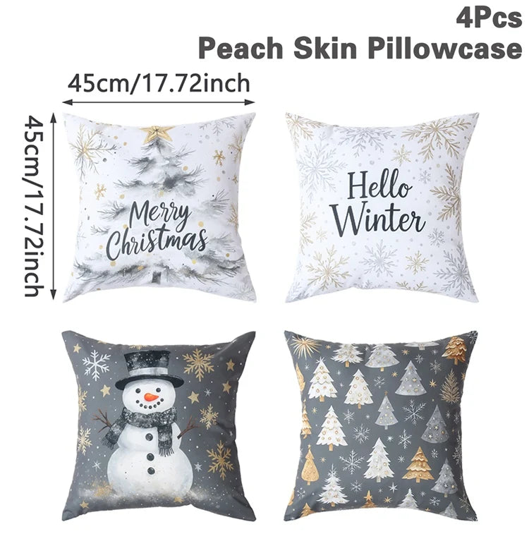 4pcs Merry Christmas Cushion Cover Home Decorations