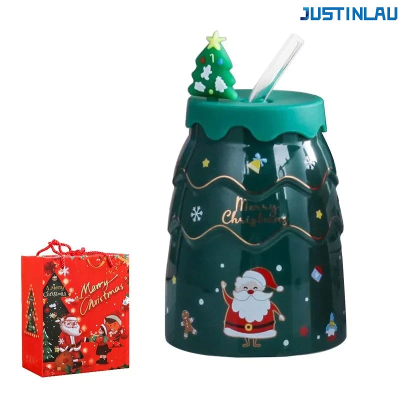 Creative Christmas Mugs Cartoon Xmas Tree Shape Santa Claus