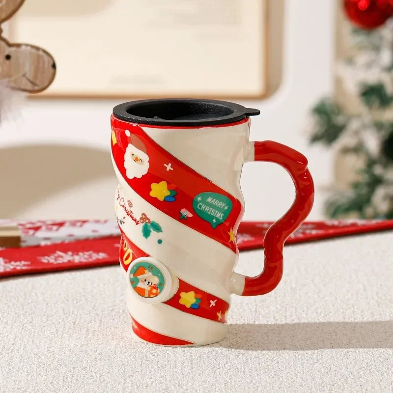 Hot Christmas Threaded Elk Couple Ceramic Mug