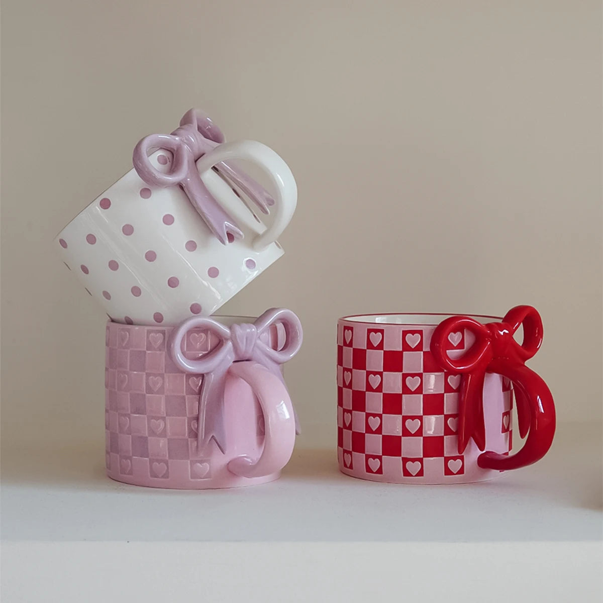 1Pc Bow Handle Heart Ceramic Mug