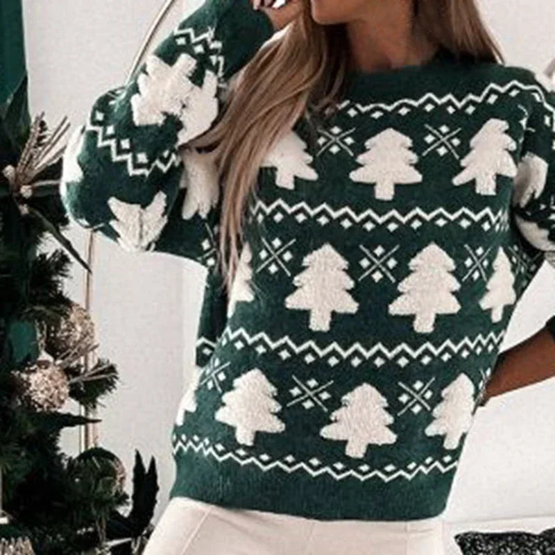Winter 2025 Women Knitted Sweater 3D Santa Tree Print