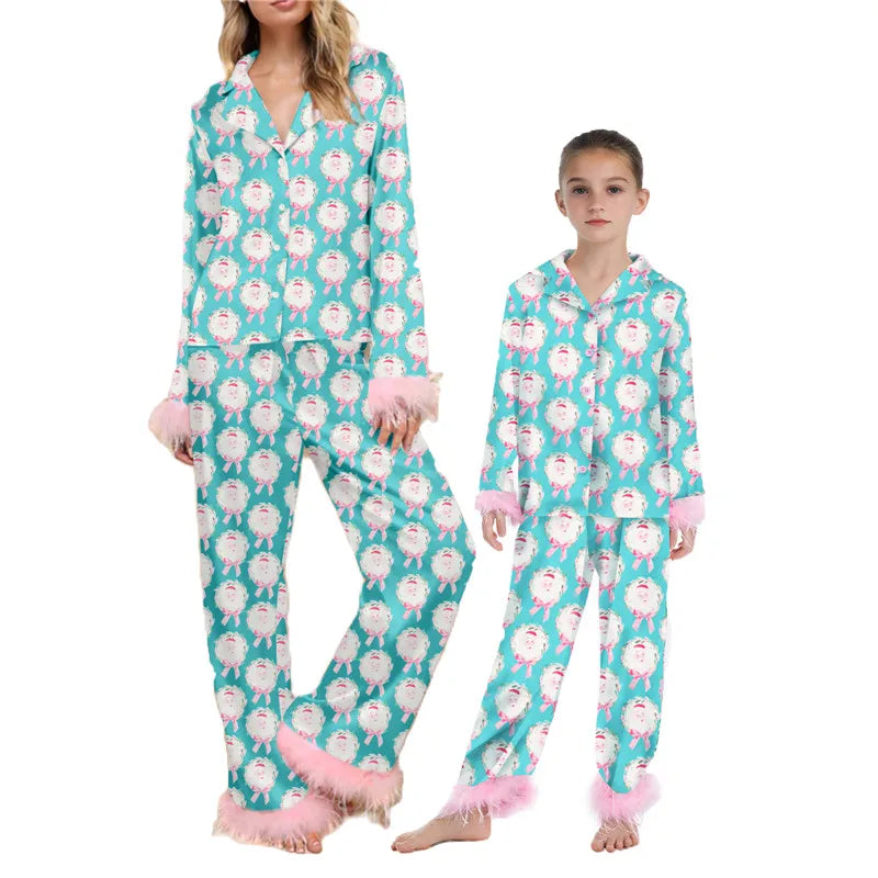 Mommy and Me Matching Pajamas Christmas Feather Trim