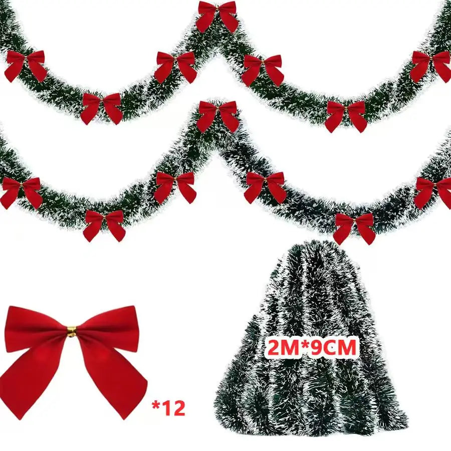 10M Christmas Tinsel Ribbons with Bow Green Cane Ribbon