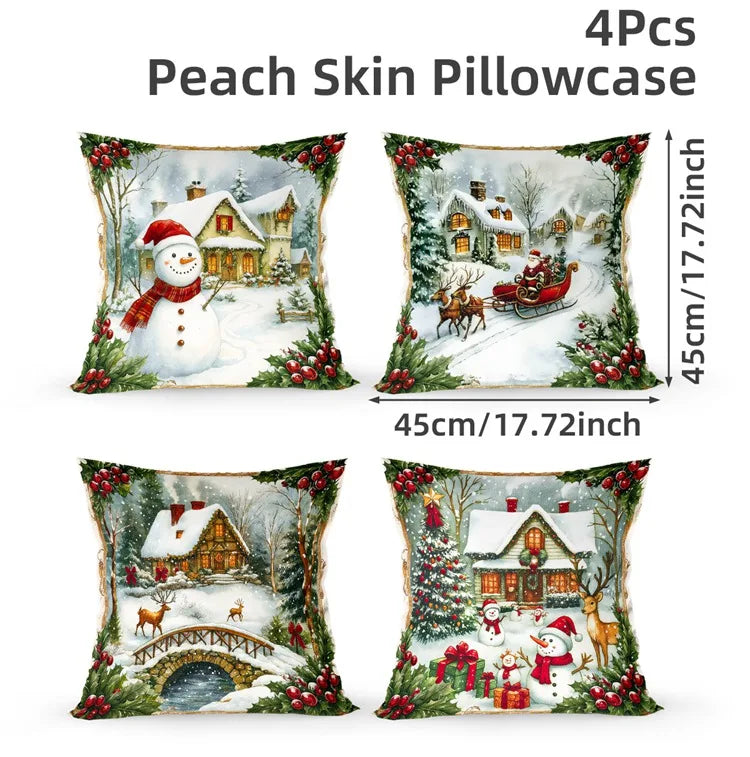 4pcs Merry Christmas Cushion Cover Home Decorations