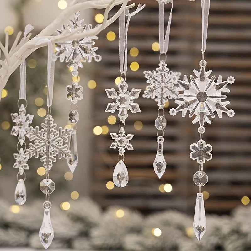 10Pcs Crystal Snowflake Icicle Christmas Decorations