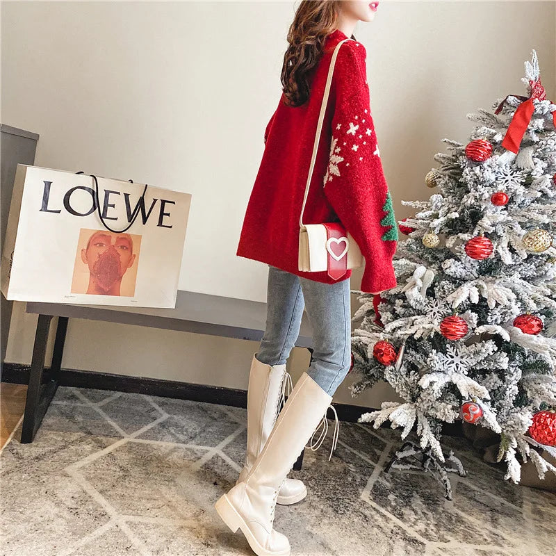 Korean Thickened Color blocked Christmas Sweater