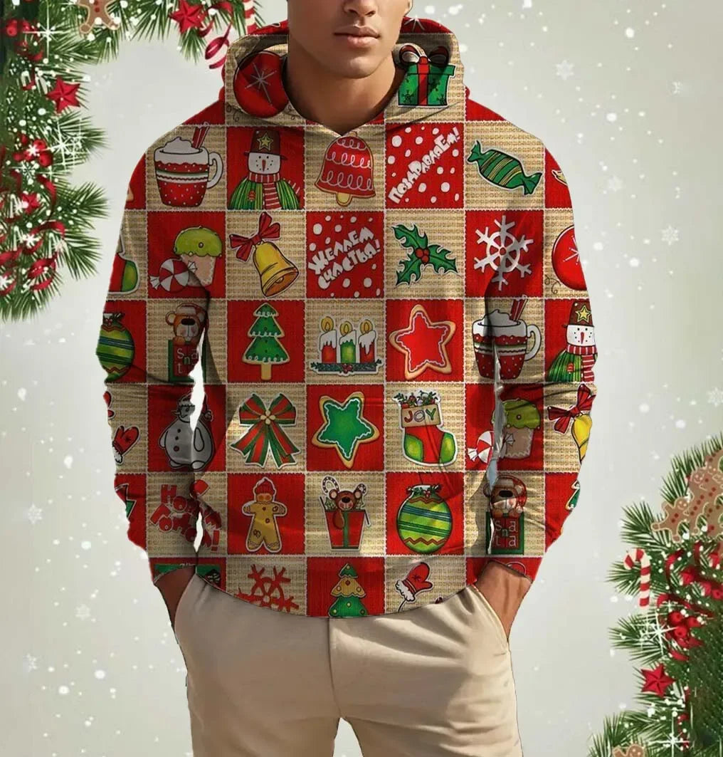 Men's Printed Christmas Hooded Sweatshirt Street Fun Santa Casual